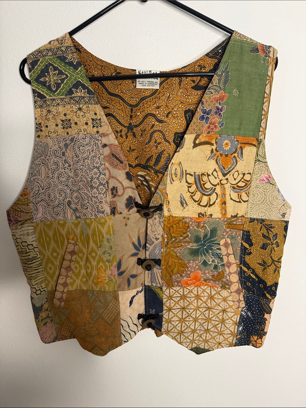 Vintage 90s Kosi Bali Collection Boho Patchwork Batik Vest Cotton Art To Wear L